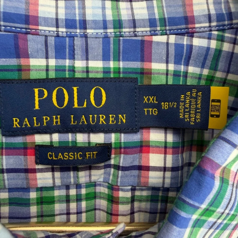 Polo Ralph Lauren Mens XXL Classic Fit Plaid Button Down Shirt Blue Green Red